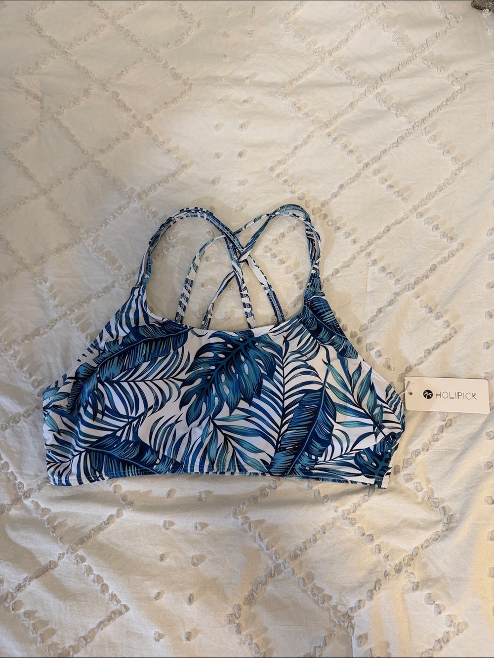 Holipick Blue Tropical Leaf Women's Bikini Top